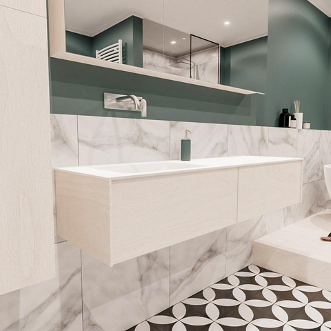 ENSEMBLE DE MEUBLE MONDIAZ LUSH - 150cm - 2 tiroirs - lavabo cloud - lavabo à gauche - 0 trous de robinet - sous-couche SW409562