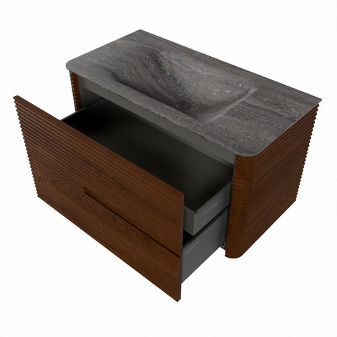 Mondiaz CIRO-DLUX Ensemble de meuble de salle de bains - 90x45x50cm - Plan de toilette en solid surface Oza - 1 vasque au centre - sans trous de robinetterie - 2 tiroirs - Ruby SW1532110