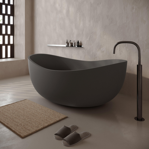 Ideavit Idea Sense D5 Baignoire îlot - 160x97.5x58cm - anti-rayures - revêtement Nano - avec bonde pop-up - Béton D5 SW1079972