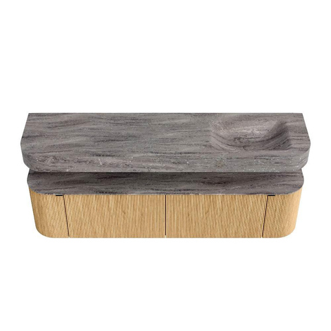 MONDIAZ THOR-DLUX 180cm meuble de salle de bains arrondi gauche + droite couleur Oak avec 2 tiroirs et 2 portes. Vasque suspendue CLOUD Droite sans trou de robinet couleur Oza. SW1466336