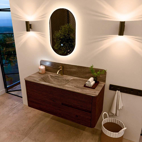Mondiaz CIRO-DLUX Meuble de salle de bains - 120x45x50cm - Plan vasque solid surface Oza - 1 vasque à gauche - 1 trou de robinet - 2 tiroirs - Ruby SW1531975