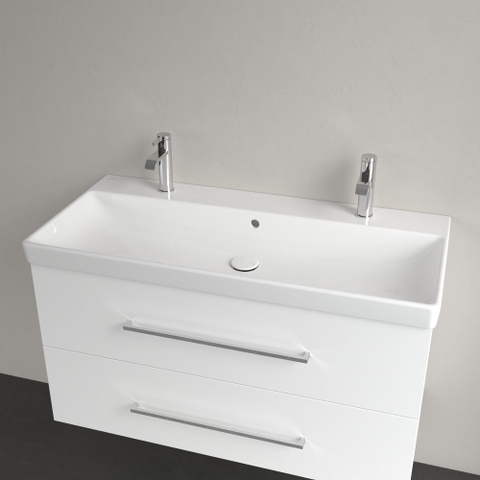 Villeroy & Boch Avento meubelwastafel - 100x47cm - 2 kraangaten - met overloop - White Alpine (glans wit) SW59853