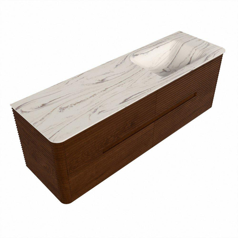 Mondiaz CIRO-DLUX Meuble de salle de bains - 150x45x50cm - Plan-vasque solid surface Nata - 1 vasque à droite - 1 trou de robinetterie - 4 tiroirs - Ruby SW1532054