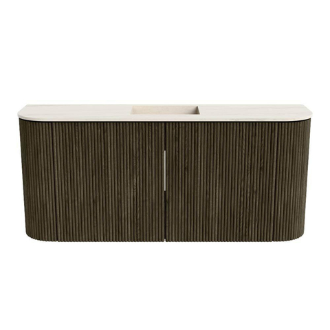 Mondiaz JOYA-DLUX Meuble de salle de bains 93.2cm - arrondi gauche et droite couleur Shadow - Vasque FAYE position Milieu Sans trou de robinet couleur Meli SW1424928