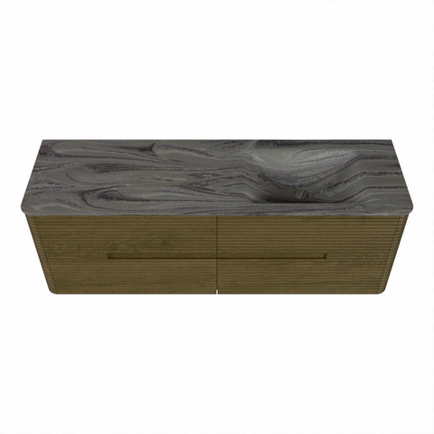 Mondiaz CIRO-DLUX Meuble de salle de bains ensemble - 150x45x50cm - Plan vasque solid surface Sombra - 1 lavabo à droite - sans trous de robinet - 4 tiroirs - Dusk SW1533419