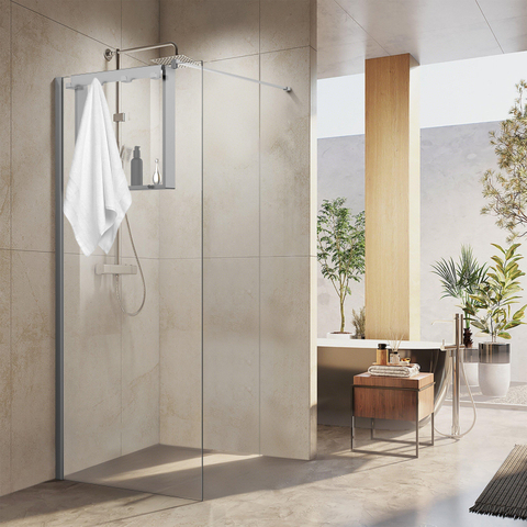 Fortifura Galeria schap met 4 haken - voor douchewand - 50x50x6.5cm - geborsteld RVS - B-KEUS - SCHAP DIENT IN ELKAAR GEZET TE WORDEN MET MONTAGE KIT -OUTLET UDEN STORE42072