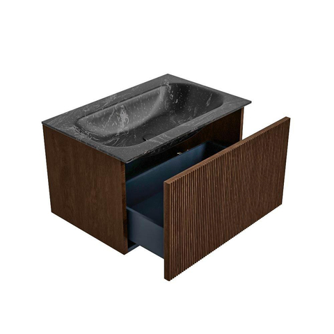 MONDIAZ KURVE-DLUX Meuble de salle de bains 70cm couleur Walnut avec 1 tiroir. Lavabo BIG SMALL central sans trou de robinet couleur Lava. SW1137223