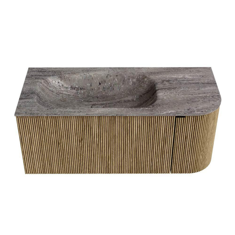 MONDIAZ KURVE-DLUX Meuble de salle de bains 105cm arrondi à droite couleur Dusk avec 1 tiroir et 1 porte. Lavabo BIG SMALL gauche sans trou de robinet Oza. SW1432959