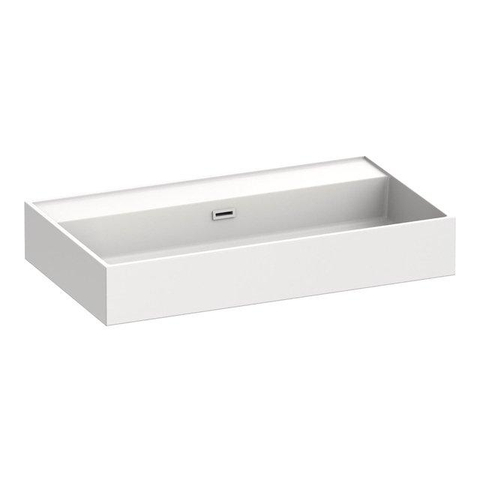 BRAUER Inspire Badkamermeubelset - 80x46x57cm - 2 lades - greeploos - softclose - mineraalmarmer wastafel - zonder kraangat - zijdeglans wit - lamellen eiken zwart SHOWROOMMODEL SHOW26542