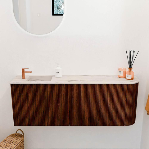 Mondiaz JOYA-DLUX 111.6cm toiletmeubel - ronding rechts kleur Ruby - Wastafel FAYE positie Links 1 kraangat kleur Nata. SW1425466