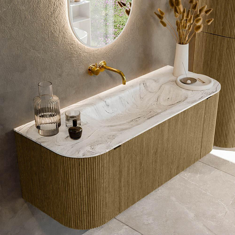 Mondiaz KURVE-DLUX Ensemble de meuble de salle de bains - 120x46x40cm - 1 tiroir - 2 portes - lavabo solid surface - central - sans trou de robinet - Dusk SW1415457
