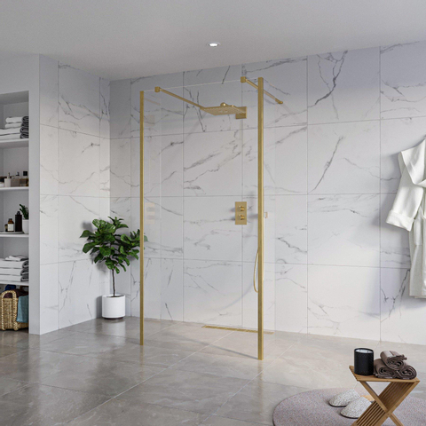 Fortifura Galeria Douche à l'italienne - 100x200cm - verre clair - anticalcaire - verre de sécurité 8mm - 2 parois latérales 40cm - avec bras muraux et profilés d'angle - Laiton brossé (doré) SW993125