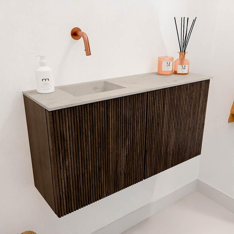 Mondiaz JOYA-DLUX Meuble de toilette 80cm - couleur Walnut - Vasque FAYE position Gauche Sans trou de robinet couleur Opalo SW1422512