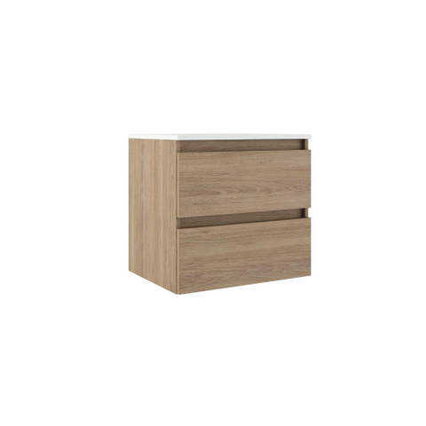 Saniclass Chaci Badkameronderkast met wastafel en spiegelkast - 60cm - 2 lades - greeploos - eiken SHOWROOMMODEL SHOW26132