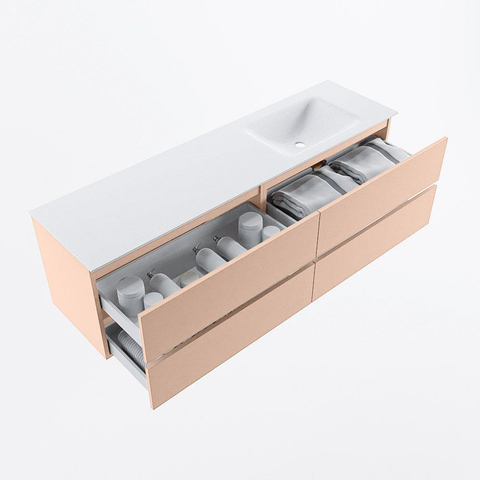 MONDIAZ Vica Ensemble meuble de salle de bains - 170cm - meuble bas rosee - 4 tiroirs - vasque cloud droite - sans trous de robinet - version haute 60cm - talc SW1083395