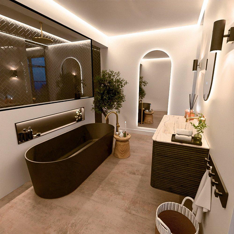 Mondiaz CIRO-DLUX Meuble de salle de bains - 120x45x50cm - plan-vasque Solid surface Nata - 1 vasque à droite - sans trous de robinetterie - 2 tiroirs - Shadow SW1532587