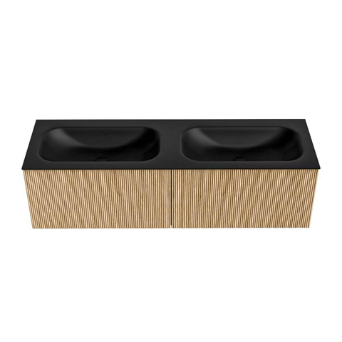 MONDIAZ KURVE Meuble de salle de bains 150 cm couleur Oak avec 2 tiroirs. Lavabo BIG SMALL double 2 trous de robinet Urban. SW1138430