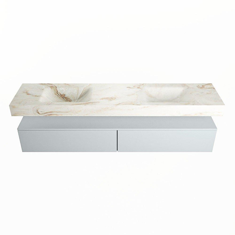 Mondiaz ALAN-DLUX Ensemble de meuble - 200cm - meuble Clay mat - 2 tiroirs - Lavabo Cloud Frappe suspendu - vasque Gauche et droite - 2 trous de robinet SW804871
