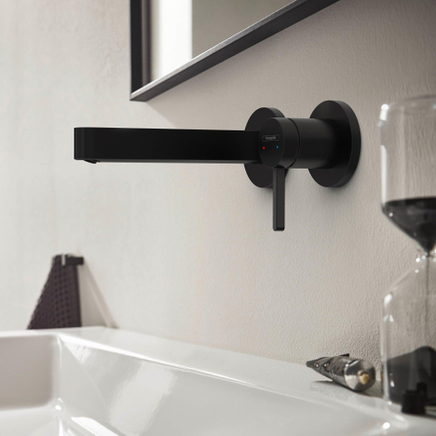 Hansgrohe Finoris 1 greeps wastafelkraan - inbouw - voorsprong 168 mm - met afvoerplug - mat zwart SW651173