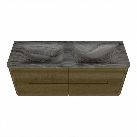 Mondiaz CIRO-DLUX Ensemble de meubles de salle de bains - 130x45x50cm - plan-vasque en solid surface Sombra - 2 vasques Double - sans trous de robinet - 4 tiroirs - Dusk SW1533395