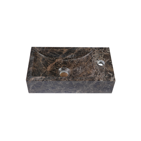 FugaFlow Efficiente Pietra Ensemble lave-mains - 40x22x10cm - trou de robinet à droite - robinet de lave-mains cuivre brossé PVD - bouchon de vidange - siphon abaissé - Dark Emporador SW1448158
