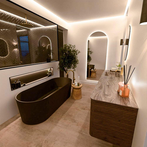 Mondiaz CIRO-DLUX Badkamermeubelset - 190x45x50cm - Solid surface wastafel Sombra - 1 wasbak Links - 1 kraangat - 4 lades - Dusk SW1533828