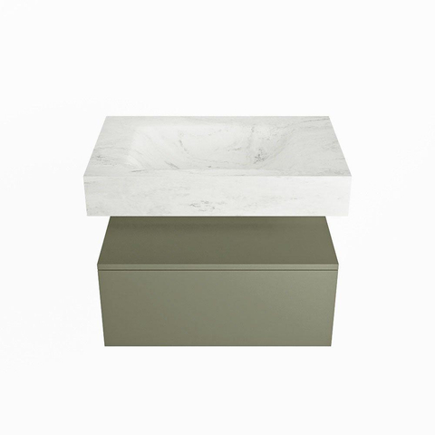 Mondiaz ALAN-DLUX Ensemble de meuble - 70cm - meuble Army mat - 1 tiroir - Lavabo Cloud Opalo suspendu - vasque Centre - 1 trou de robinet SW806563