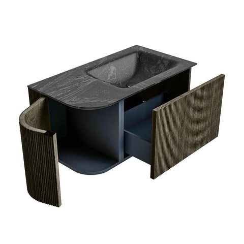 Mondiaz KURVE-DLUX Badkamermeubelset - 85x46x40cm - 1 lade - 1 deur - wastafel solid surface - rechts - 1 kraangat - Shadow SW1414638