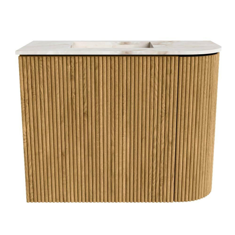 Mondiaz JOYA-DLUX Meuble de toilette 51,6cm - arrondi droit couleur Chêne - Vasque FAYE position Gauche 1 trou de robinet couleur Frappe SW1421911