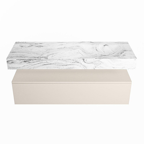 MONDIAZ ALAN - DLUX Ensemble de meuble de salle de bains - 130cm - meuble bas - Linen - 1 tiroir - lavabo suspendu - vasque à droite - 0 trous de robinetterie - Glace SW805911