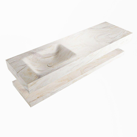 Mondiaz ALAN-DLUX Ensemble de meuble - 150cm - meuble Ostra mat - 0 tiroirs - Lavabo Cloud Ostra suspendu - vasque Gauche - 1 trou de robinet SW808937