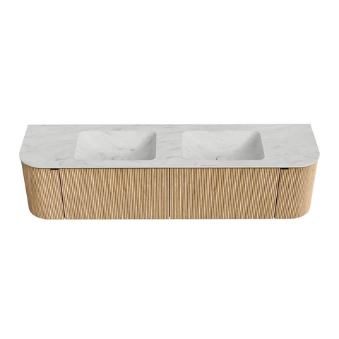 MONDIAZ KURVE-DLUX meuble de salle de bains 180cm avec module 25 Len R couleur Oak avec 2 tiroirs et 2 portes. Lavabo LEAF double sans trou de robinet couleur Opalo. SW1137593