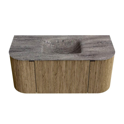 MONDIAZ KURVE-DLUX Meuble de salle de bains 100cm arrondi gauche + droite couleur Dusk avec 1 tiroir et 2 portes. Vasque GRUNNE centrale sans trou de robinet Oza. SW1432952