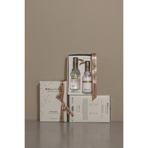 Wellmark Handverzorgingsset - giftset - handcreme 250ml - handzeep 250ml - fresh linnen - helder glas - tekst: bubbles of joy SHOWROOMMODEL SHOW26761