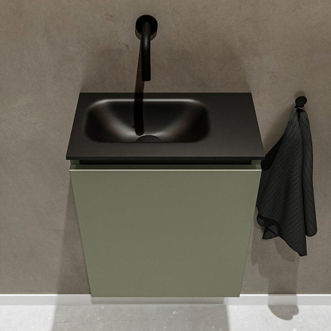 MONDIAZ TURE Toiletmeubel 40x23x50cm met 0 kraangaten 1 deuren army mat Wastafel Eden links Solid Surface Zwart SW475321