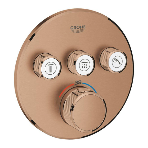 Grohe Grohtherm SmartControl Inbouwkraan - thermostatisch - met omstel voor 3 functies - rond - brushed warm sunset (koper) SW354709