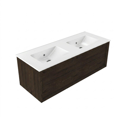 Saniclass Holz Frame Meuble de salle de bain - 120x45x40cm - lavabo en céramique blanc - 2 vasques - 2 trous de robinet - 1 tiroirs - Charcoal SW1441846