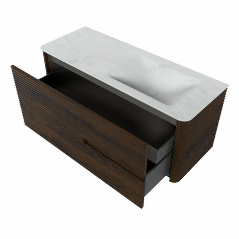 Mondiaz CIRO-DLUX Badkamermeubelset - 120x45x50cm - Solid surface wastafel Opalo - 1 wasbak Rechts - 1 kraangat - 2 lades - Walnut SW1530501