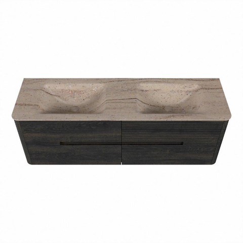 Mondiaz CIRO-DLUX Badkamermeubelset - 150x45x50cm - Solid surface wastafel Saba - 2 wasbak Dubbel - zonder kraangaten - 4 lades - Shadow SW1532767