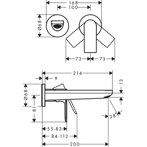 Hansgrohe Rebris e 1 greeps wastafelkraan - inbouw - wandmontage - met uitloop 20 cm - hoogglans chroom SW796442