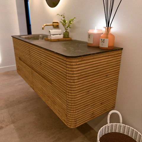Mondiaz CIRO-DLUX Badkamermeubelset - 140x45x50cm - Solid surface wastafel Lava - 1 wasbak Links - zonder kraangaten - 4 lades - Oak SW1530962