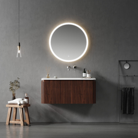Royal Plaza Terra Edge Ensemble meuble de salle de bains - 100x45.5x46cm - vasque en céramique blanc brillant - 1 vasque - sans trous de robinet - 2 tiroirs - châtaignier (noyer) SW1471935