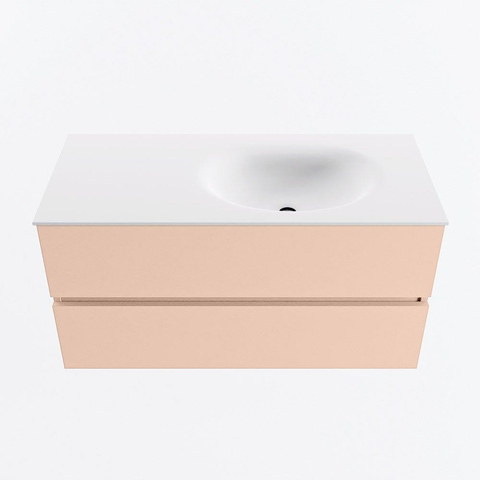 MONDIAZ VICA Ensemble meuble de salle de bains - 100cm - meuble bas rosee - 2 tiroirs - lavabo moon à droite - 1 trou de robinet - version haute 60cm - talc SW1080347