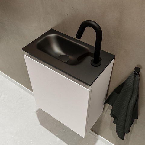 MONDIAZ TURE Toiletmeubel 40x23x50cm met 1 kraangaten 1 deuren linen mat Wastafel Eden links Solid Surface Zwart SW475438