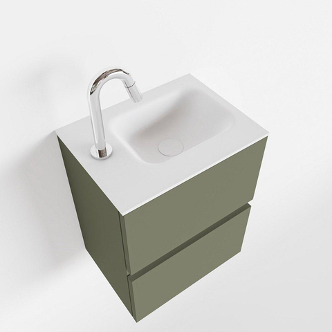 MONDIAZ ADA Toiletmeubel - 40x30x50cm - 1 kraangat - 2 lades - army mat - wasbak links - Solid surface - Wit SW472589