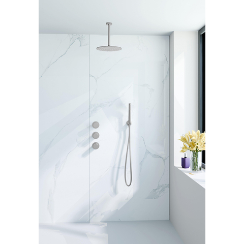 Fortifura Nebbio Ensemble de douche pluie - robinet encastré - élément encastré - coude de raccordement mural - flexible de douche lisse - douchette bâton - bras de plafond 20cm - douche de tête 30cm - inox brossé PVD SW1447116