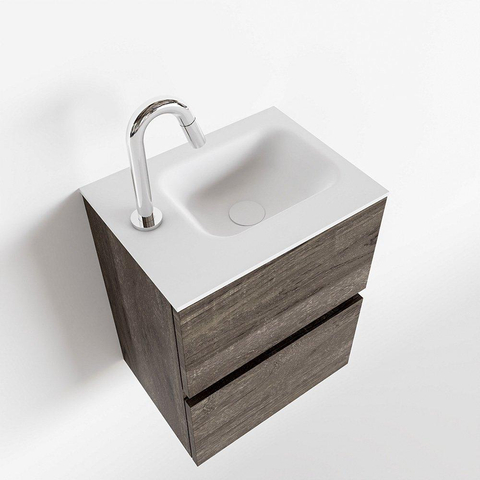MONDIAZ ADA Toiletmeubel 40x30x50cm met 1 kraangaten 2 lades dark brown mat Wastafel Lex links Solid Surface Wit SW472780