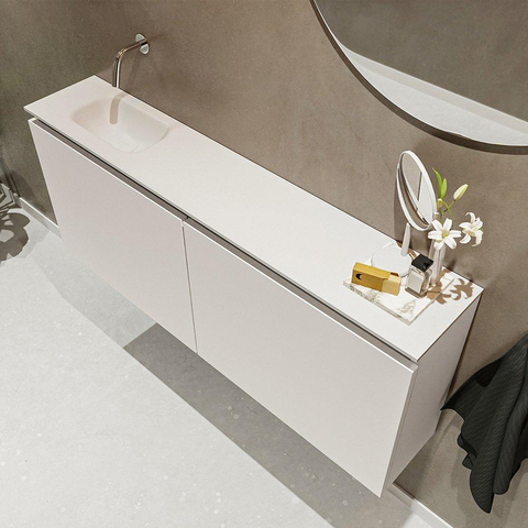MONDIAZ TURE Toiletmeubel 120x23x50cm met 0 kraangaten 2 deuren linen mat Wastafel Eden links Solid Surface Wit SW475088