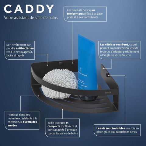Tiger Caddy Panier de douche d'angle - 18,4x18,4x7cm - noir mat SW544605