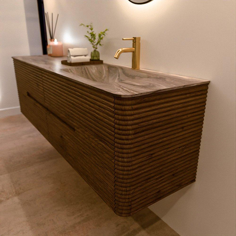 Mondiaz CIRO-DLUX Badkamermeubelset - 170x45x50cm - Solid surface wastafel Sombra - 1 wasbak Rechts - 1 kraangat - 4 lades - Dusk SW1533418